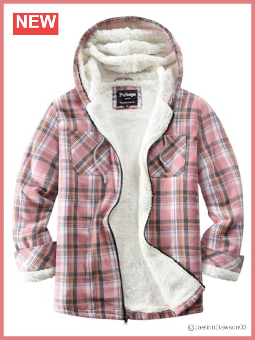 Sherpa Lined Flannel Plaid Fleece Zip Up Hooded Jacket Women's Shacket